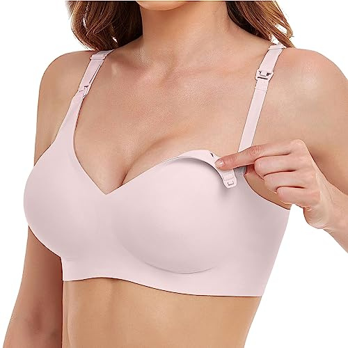Vinfact Sujetador de lactancia suave y sedoso para mujer, sin aros, sujetador de embarazo sin costuras, con extensiones de sujetador adicionales para dormir y amamantar, Rosa., S