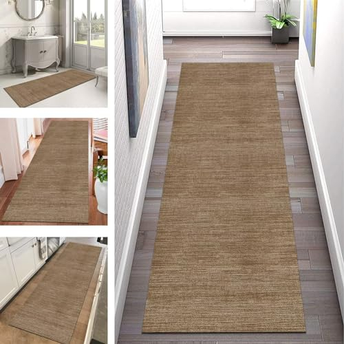 Teppich Läufer Flur Küche rutschfest waschbar Teppichläufer Lang 50X200CM Braun Kücheteppich Küchenläufer Meterware Korridor Tepiche Esszimmer Schlafzimmer Wohnzimmer Schmutzfangmatte Breit 40-120cm
