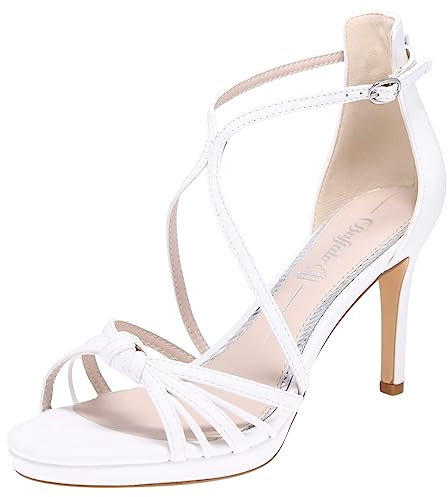 Buffalo Damen Sandalen Serena Bow Riemchensandale Pfennigabsatz Weiß 41 EU