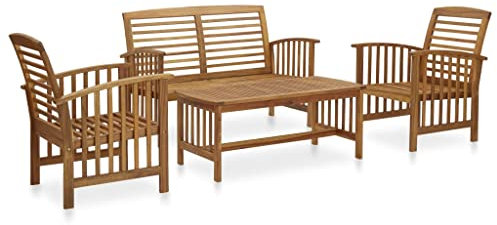 puraday Set di Mobili da Giardino 4 Pz in Legno Massello di Acacia Marrone Set di Mobili per Esterni Aspetto Vintage Mobili da Patio con Design a Stecche Tavolo 102x50x43 cm