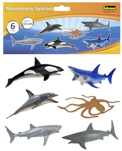 Idena 40242 - Set de Figuras de Juego, 6 Criaturas Marinas de plástico, Figuras de Animales para niños, Cada una de Aprox. 15 cm de Altura