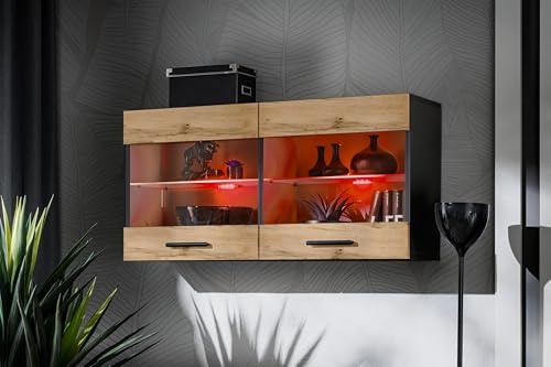 Komodee Vitrine Savona A2 Wotan/Schwarz 100x50x30 cm