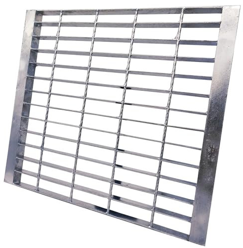 MOSINSBO Abflussgitter aus verzinktem Stahl mit Basis, 50,8 x 50,8 cm, Abflussabdeckung und Rahmen, B-Klasse Abwasserrost mit Lippe, langlebiger, robuster Kanalrost, silberfarbener quadratischer