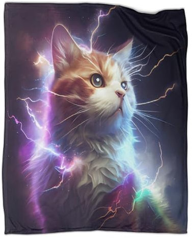 Outdoor-Spieldecken im Frühlingsblitz, kosmische Katze, Plüsch-Überwurf, ultraweiches Flanell-Fleece, Bedruckt, warm haltende Decken, 127 x 152 cm