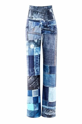WINSHAPE Functional Comfort Culottes Cul101c Cintura Alta con Estampado Patchwork Pantalón Deportivo, Azul, Large Mujeres