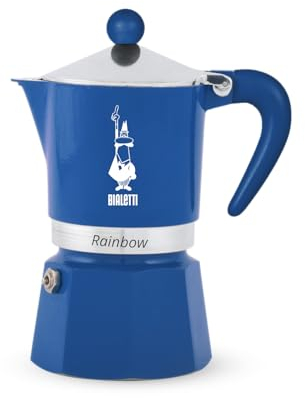 Bialetti Rainbow Mokka-Kanne, Espressokocher für 3 Tassen mit Sicherheitsventil, Schiaccianoci limitierte Auflage, italienischer Herdplatten Kaffeekocher, Blau