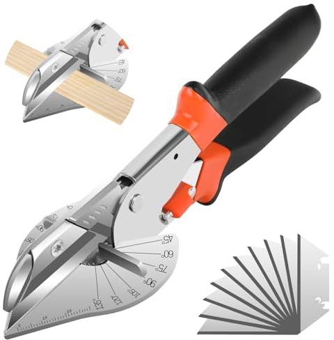 Gehrungsschere - Multifunktions Schneidwerkzeug für 45-135 Grad Winkel, Gehrungsschere mit 10 Ersatzklingen für präzises Schneiden von Holz, Kunststoff, PVC und mehr