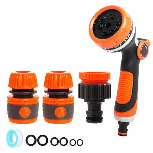 Pistola a spruzzo per tubo da giardino, ugello multi regolabile, con connettori e raccordi per tubo del rubinetto, pistola a spruzzo per tubo dell'acqua ad alta pressione per irrigazione di piante,