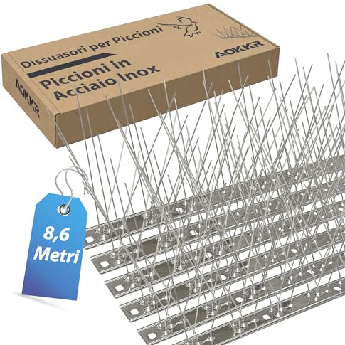 AOKKR Fågelpiggar i Rostfritt Stål 8,6 Meter, 26 x 33 cm Återanvändbara Fågelspikar mot Duvor, Sparvar, Kråkor, Fågelavvisande Spikar för Balkonger och Fönster – Djurvänlig Lösning