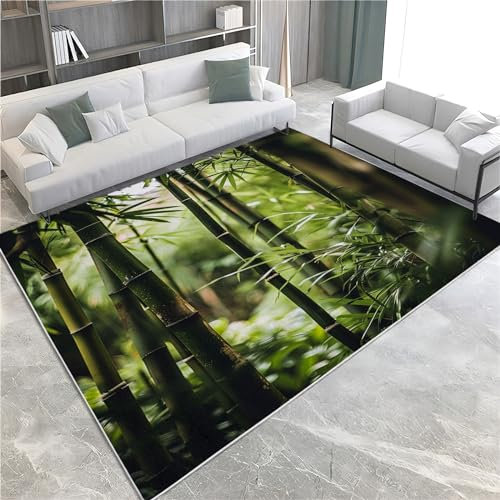Home Teppich 140x200 cm Grüner Bambus Teppich Wohnzimmer, Modern Flauschig rutschfest Teppiche, für Schlafzimmer, Küche, Flur, Esszimmer Waschbarer Teppich