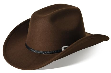 Willheoy Unisex Cowboyhut Schwarz Herren Cowgirl Kostüm Damen mit Band Werternhut Cowboyhut Fasching (A-Braun)