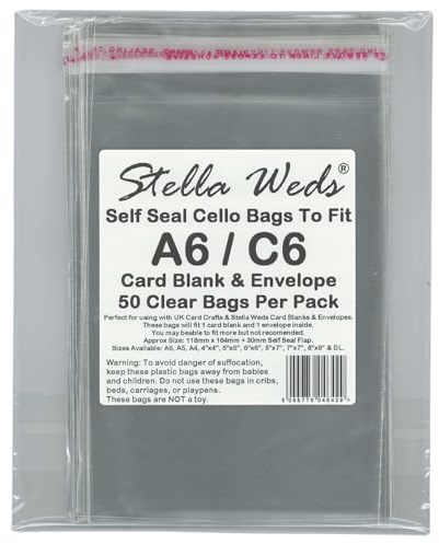 Lot de 50 sachets transparents auto-adhésifs pour cartes A6/C6 vierges et enveloppes – Sacs d'emballage en cellophane pour biscuits, bonbons, cadeaux, bijoux