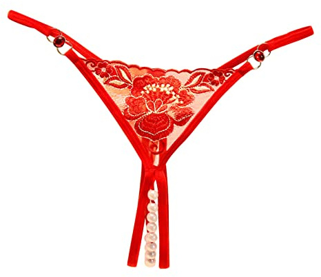 TianWlio Culotte Sexy en Dentelle pour Femme Slip Taille Basse Douces Confortable String Creux Out Culottes Slips Transparente sous-Vêtement Respirant Multicolore Doux Bikini Slips (Red, One Size)