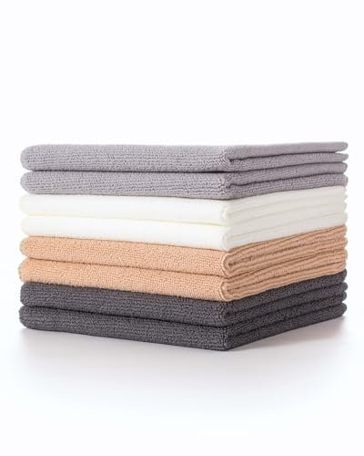 Lumimi Cleaning Cloth 8 Piece Microfiber Ultrafine Very Thick Wiping Drying Well Durable Reusable Multicolored Size 15 x 15 Beige White Light Grey, Pack of 8