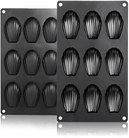 LIHAO 2pcs Moules à Madeleines en Silicone à 9 Cavités, Moule Antiadhésif à Pâtisserie, Pudding, Chocolat - Noir