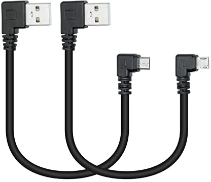 Riertostng Short Micro USB Power Cable,25cm 90 Degree USB A Left Angle to Micro USB Left Angle & Right Angle Charging and the Data Transfer,for Phone,Dash Cam,Camera,etc,Micro USB Port Use(2Pcs)