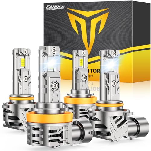 FAHREN H11 9005 Light bulbs combo, 110000LM 13X Super Bright H9 H8 HB3 off-Road Use or Fog light Bulbs, 6500k White Non-Polarity Plug and Play, Pack of 4