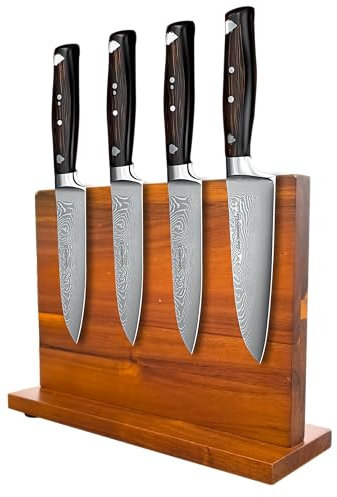 unho Messerhalter Magnetisch doppelseitig: Magnet Messerblock aus Akazienholz Ohne Messer, Messer Halterung unbestückt mit Anti-Rutsch-Matte, 31 x 10 x 20,5 cm