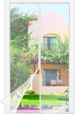 Fliegengitter Balkontür Magnet, 90 * 190cm Stärkere Magneten Fliegengitter Tür,3.8cm Breites Klettband, Fliegengittertüren Ohne Bohren, Insektenschutz Balkontür, Für Balkontür/Terrassentür, Weiß