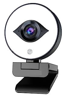 Webcam FHD 60FPS 1080P Webcam Live Streaming con Anillo de luz, USB Web Camera Autofocus 2 Stereo DSP for conferencias