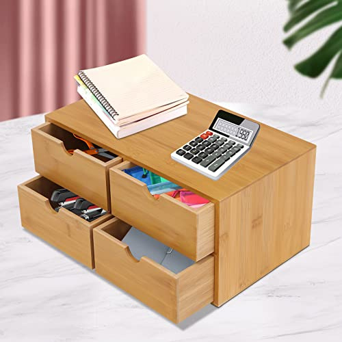 Xigner Holz Schreibtisch-Organizer mit 4 Schubladen - Praktische Schubladenbox Schreibtischablage - Büro-Organisation für Home Office & Büro, HxBxT: 33 x 19 x 16 cm