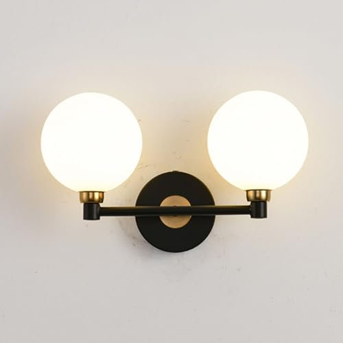 AoLa Glas Wandleuchte Schwarz Modern Kugel Wandlampe Schlafzimmer Nachttischlampe lnnen 2 Flammen Wandbeleuchtung Glaslampe Beleuchtung Deko 7W 3000K Warmweiß Für Schlafzimmer Hotel Esszimmer G9