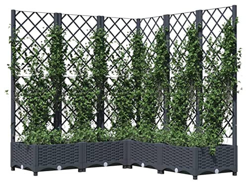 Wooden Garden Planter with Corner Trellis for Climbing Plants and Vegetables Dark Grey Raised Bed for Balcony or Patio Gardening 120x120x121.5 cm