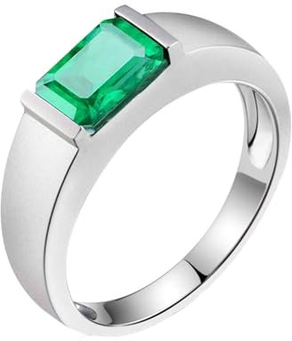 Tolldek 18 Karat Weißgold Ring, Klassiker Partnerringe mit Labor Erstellt Smaragd 1.5ct Rechteckschliff, Trauringe 18K Gold Freundschaftsringe Echt Goldschmuck, Gr.49 (15.6)