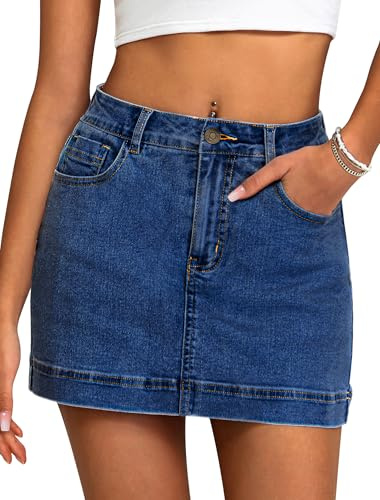IWD Jean Skorts for Woman 2025 Trendy High Waisted Y2k Mini Skirt Stretchy Denim Shorts Skort Country Concert Outfits (Dark Blue, Small)