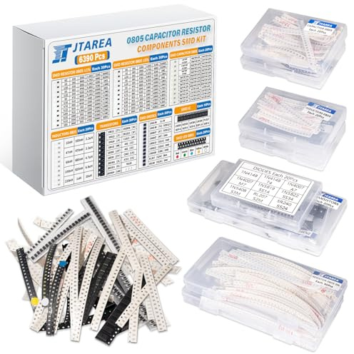 JTAREA 6390 Stück 0805 SMD Elektronik Bauteile Sortiment Set mit 1% Widerstände 5% Widerstand Kondensator Transistor LED Dioden Induktivität IC SMT Elektronische Komponenten Assortment Kit
