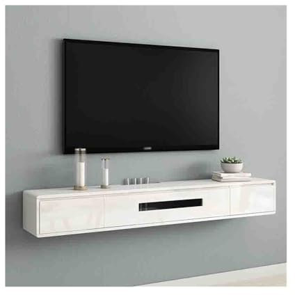 Banc TV Meuble TV Flottant Mural for sous Les téléviseurs, Console multimédia Flottante Moderne en Bois de chêne de 70,9 Pouces avec Rangement for Salon et Chambre à Coucher Meuble TV(Blanc)