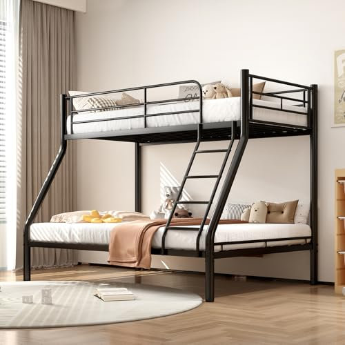 ZJFJMBD Etagenbett Kinderbett 90x200 und 140x200 cm, Metall Stockbett mit Leiter und Lattenrost, Platzsparendes Etagenbetten Bettgestell für Erwachsene und Kinder(Keine Matratze) (Nur Etagenbett)