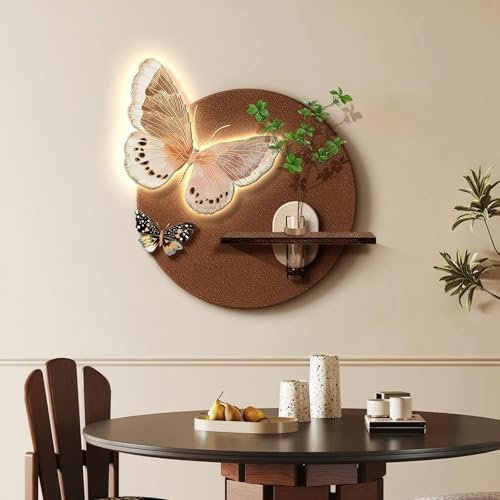 KEJIAWU 3D-Wandkunst Sandstein-Dekor Gemälde mit Schmetterlingen， Botanische Wanddekoration for Hotellobby, Wohnzimmer und Schlafzimmer(Brown,27in/70cm)