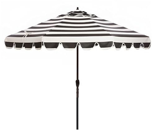 ZIHQRgE Schwarz-Weißer Sonnenschirm mit Streifen 270 cm Outdoor Gartenschirm mit Kurbel, UV-Schutz, Belüftung, Ohne Ständer