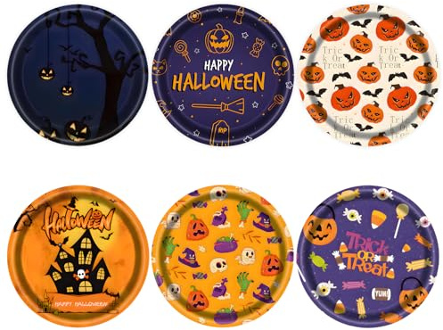 DHAIQC Lot de 48 Assiettes Jetables Halloween 18 cm, Citrouille et Fantôme Assiette Carton Jetable Vaisselle Anniversaire pour Gâteaux Desserts Anniversaires Articles De Fête Halloweee (Halloween)