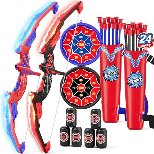 HYES 2 Pack Tir à l'arc Flèche et Arc pour Enfants, Kit de Arc et Flèche Jouet avec Lumières LED, Flèches à Ventouse, Cible, Flèches et Cibles de Score, Jouet d'Intérieur et d'Extérieur