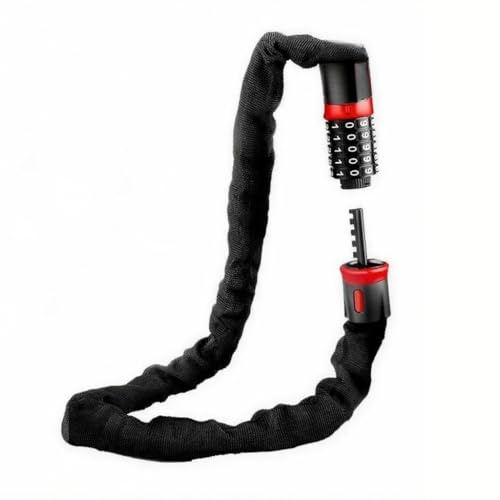 Candado de cadena para bicicleta, con números y alto nivel de seguridad, candado de cadena para bicicleta, 5 dígitos, ajustable, con cadena de acero endurecido, 90-120 cm (negro, 120 cm)