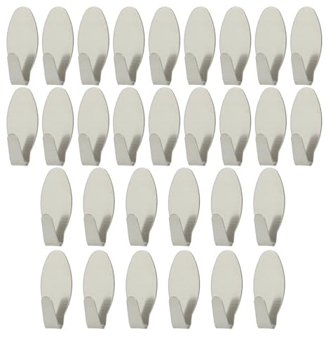 30 PCS Crochets Adhésifs Muraux Miniatures en Acier Inoxydable, Forme Ovale, Miniatures Crochet Adhésif Mural Salle de Bain, Cuisine, Salon, Fixation Forte Sans Perçage, Résistants à l'Humidité