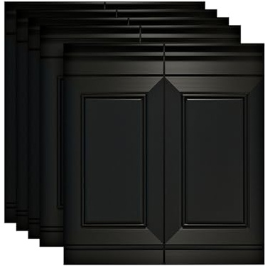 Lambris PVC Mural Panneaux muraux en PVC à décoller et coller, revêtement de plafond à coller, dosseret de carrelage mural auto-adhésif, facile à installer et imperméable(5PCS-Black,70x90cm/27.6x35.4i