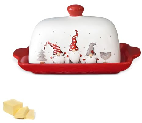 Jicyor Mantequillera de Navidad de cerámica, mantequera de Navidad Porcelana Función Plato de mantequilla Rectangular y Brillante Regalos de Navidad