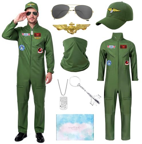 TOLOYE Costume da pilota da uomo, costume da aviatore con cappello da pilota, accessori per occhiali da aviatore, per adulti, vestito per Halloween, cosplay, feste, XL