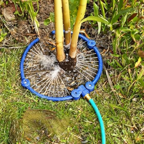 Baumbewässerungsringsystem mit 360 Grad verstellbarer Bewässerung und 33 cm rundem Sprinkler für tiefe Wurzelbewässerung von Bäumen, Blumen (1 Stück in blau)