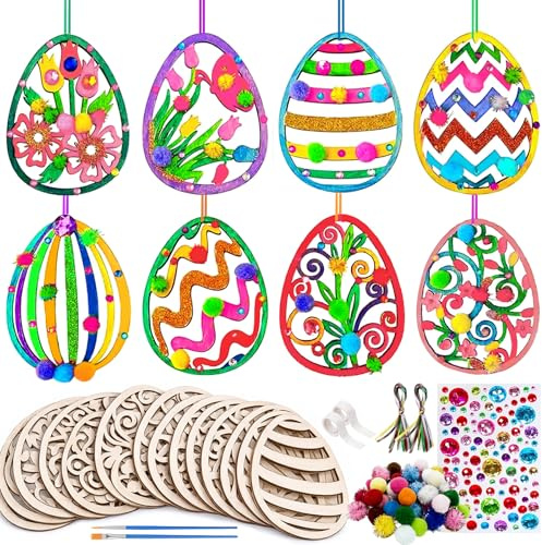 109 Stück Ostern Basteln Holz Set, Holzanhänger Ostern zum Bemalen, DIY Bastelset mit Ostereier Anhänger, Osterdeko für Schule, Ostergeschenke und Frühlingsdeko