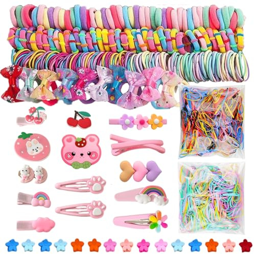 LUFFLOK 1189 Pièces Élastique Cheveux Colorés, Barrettes et Barettes Cheveux Femme et Fille, Pinces Cheveux sans Dommage, Barrette Bébé Fille et Accessoires Cheveux pour Cheveux Fins (Bleu)