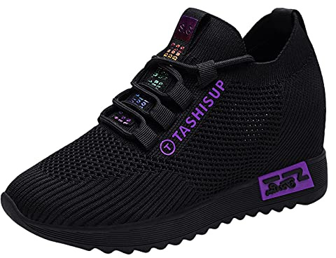 Sneaker dam, kilklack, platå, sneakers, dam, nätsneakers, ventilerande, löparskor, trendiga fritidsskor, mjuka, bekväma promenadskor, lätta snörskor, halkfria, joggingskor, platta sportskor, lila, 39