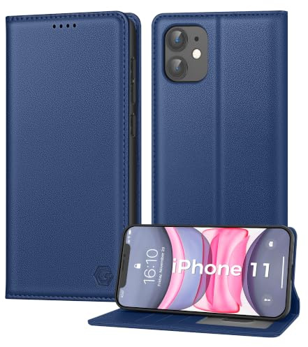 Kirnntca Handyhülle für iPhone 11 Hülle, Kartenfach Premium PU Leder Klapphülle Schutzhülle, Standfunktion Tasche Flip Case für iPhone 11 - Hellblau