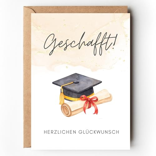 Paperlane by Essi Glückwunsch Karte Abschluss – Geschenkkarte „Geschafft“ Abi, Bachelor, Master, Doktor, Ausbildung, Studium - Grußkarte Abitur Prüfung mit Umschlag A6 (1)
