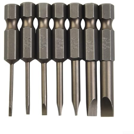 Juego de puntas de destornillador ranuradas, 50 mm de cabeza plana de aleación de acero con vástago hexagonal de /4 pulgadas, surtido de puntas ranuradas para destornilladores eléctricos (7 piezas)