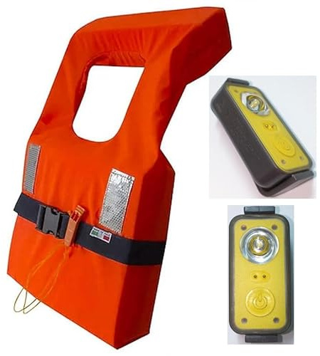Kit Giubbotto di Salvataggio Completo di Luce Strobo di Salvataggio nuove Normative per Imbarcazioni (omologati, obbligatori) per Barca, Gommone, Vela, Nautica