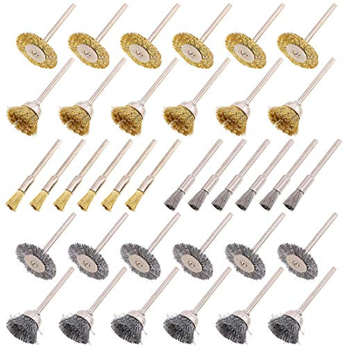 Swpeet Set di 72 spazzole metalliche con asta da 3 mm per accessori Dremel, utensili rotanti, strumenti di lucidatura